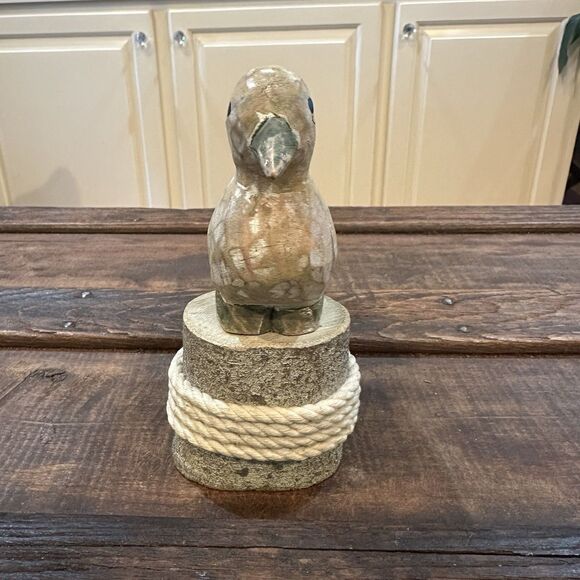 Vtg Hand Carved Wooden Shore Bird Duck Wood Post Figurine Folk Art Florida 2002 - Picture 2 of 7